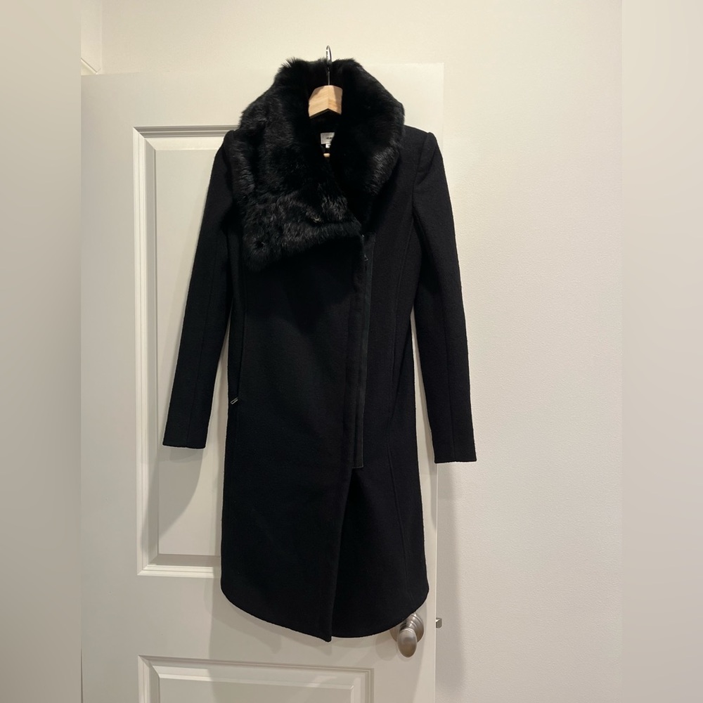 Helmut Lang slim fur trim coat